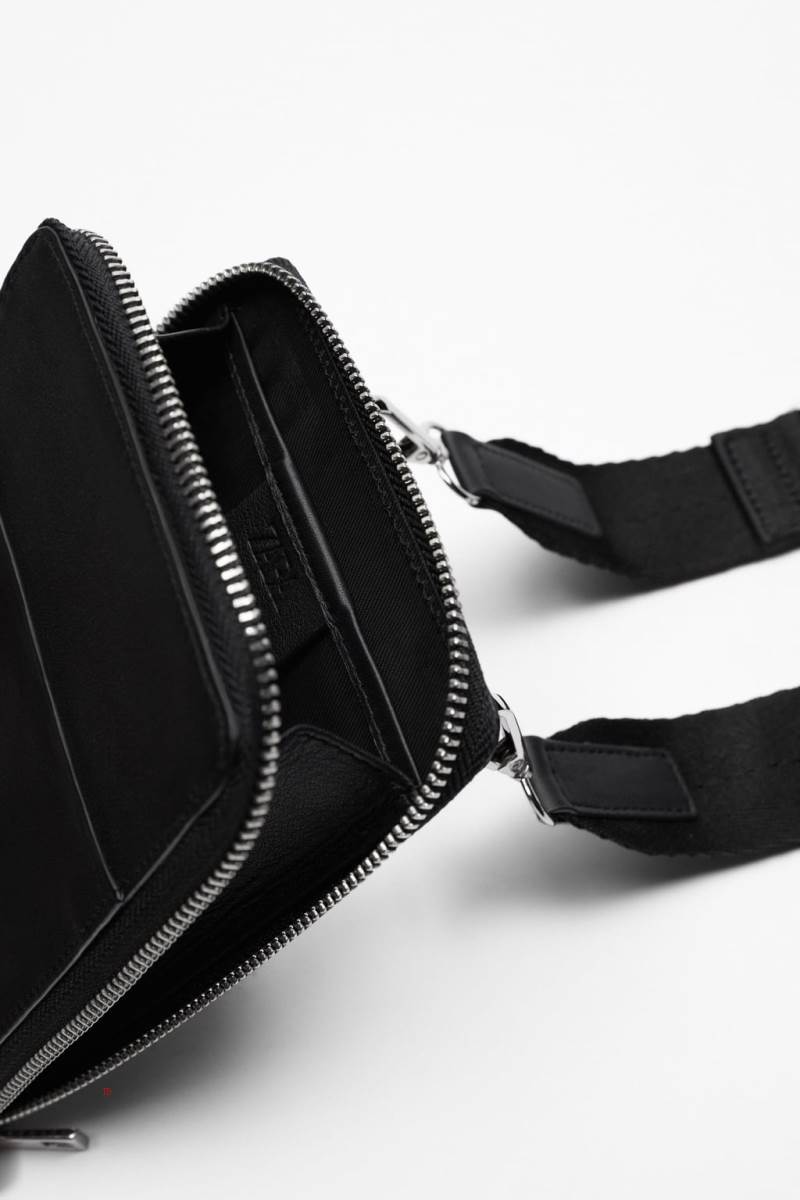 ZARA LEATHER Crossbody Väska Herr Svarta | DLKCZ-4215