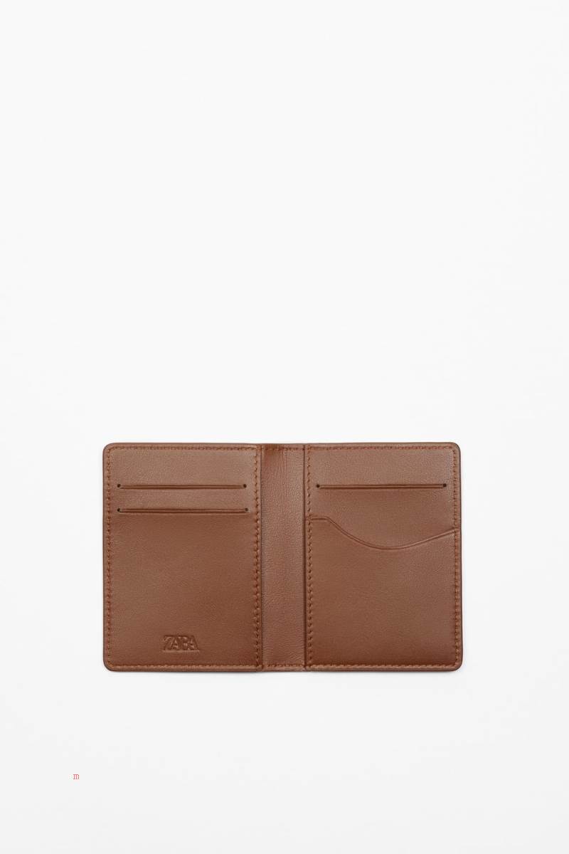 ZARA LEATHER DOUBLE CARD HOLDER Plånbok Herr Bruna | XOTGK-4836