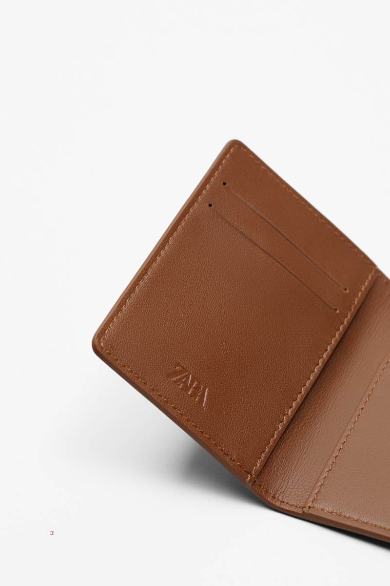 ZARA LEATHER DOUBLE CARD HOLDER Plånbok Herr Bruna | XOTGK-4836