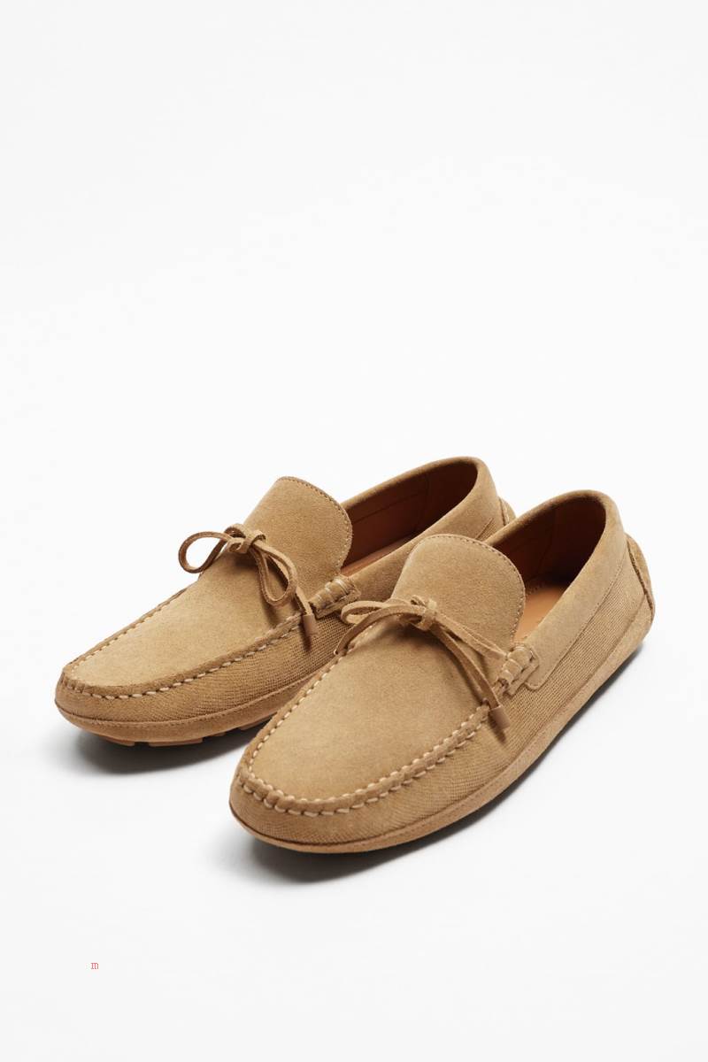 ZARA LEATHER DRIVING Loafers Herr Beige | HGNVT-1820