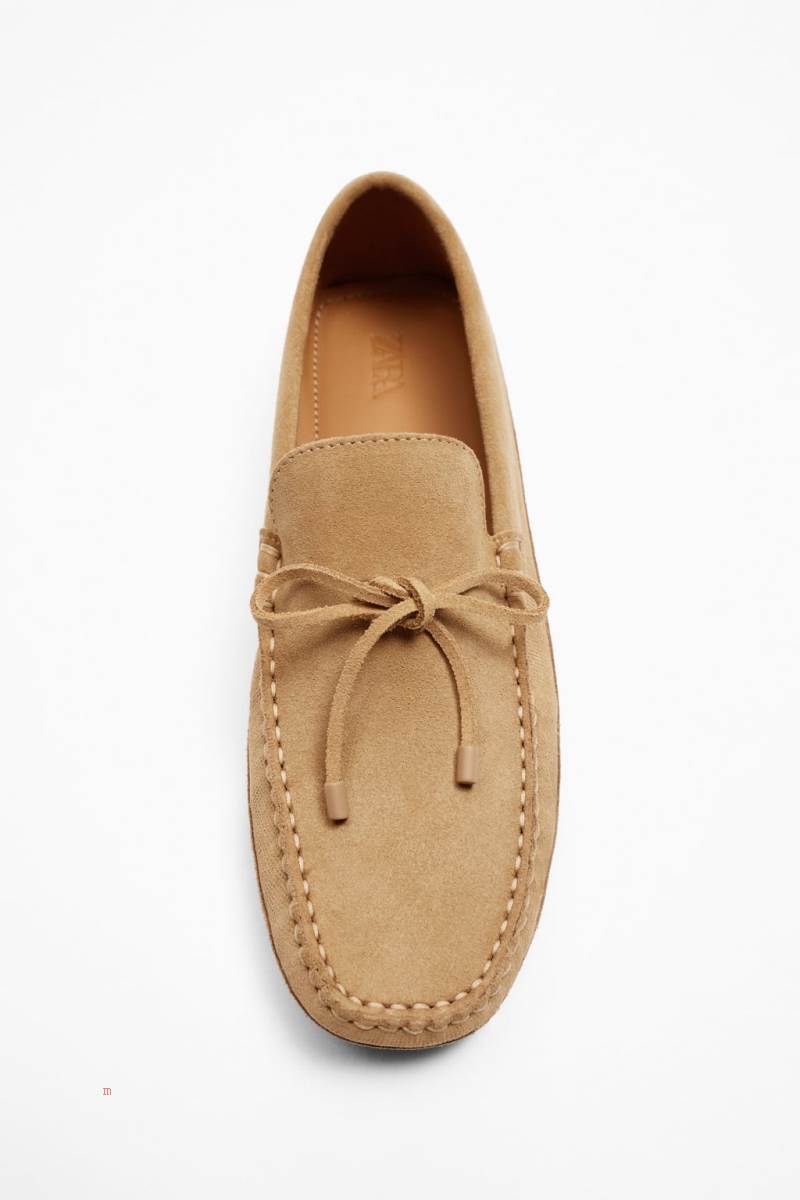 ZARA LEATHER DRIVING Loafers Herr Beige | HGNVT-1820