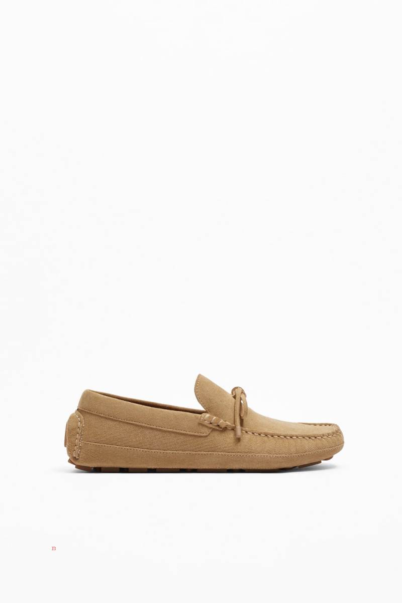 ZARA LEATHER DRIVING Loafers Herr Beige | HGNVT-1820