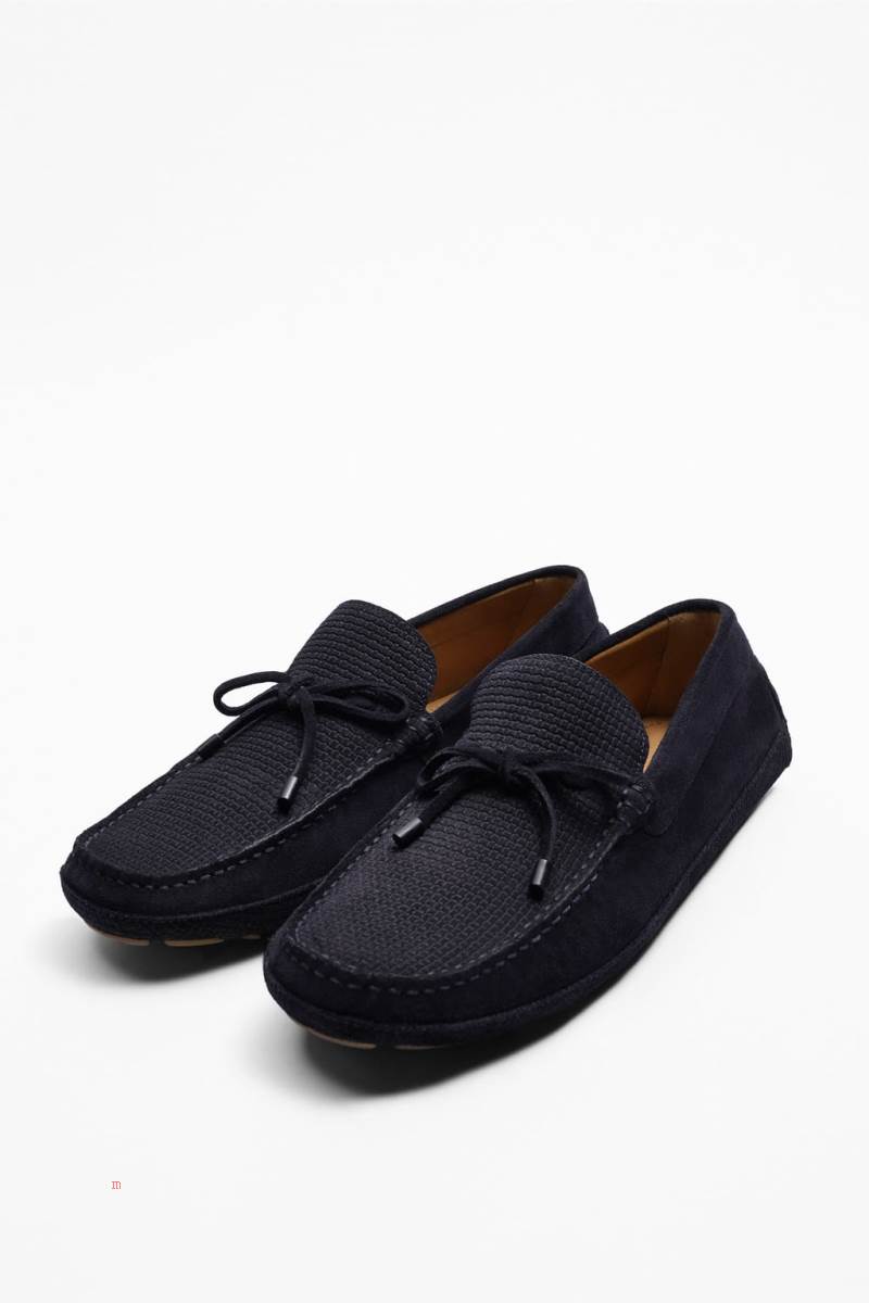 ZARA LEATHER DRIVING Loafers Herr Marinblå Blå | TMGFD-0281