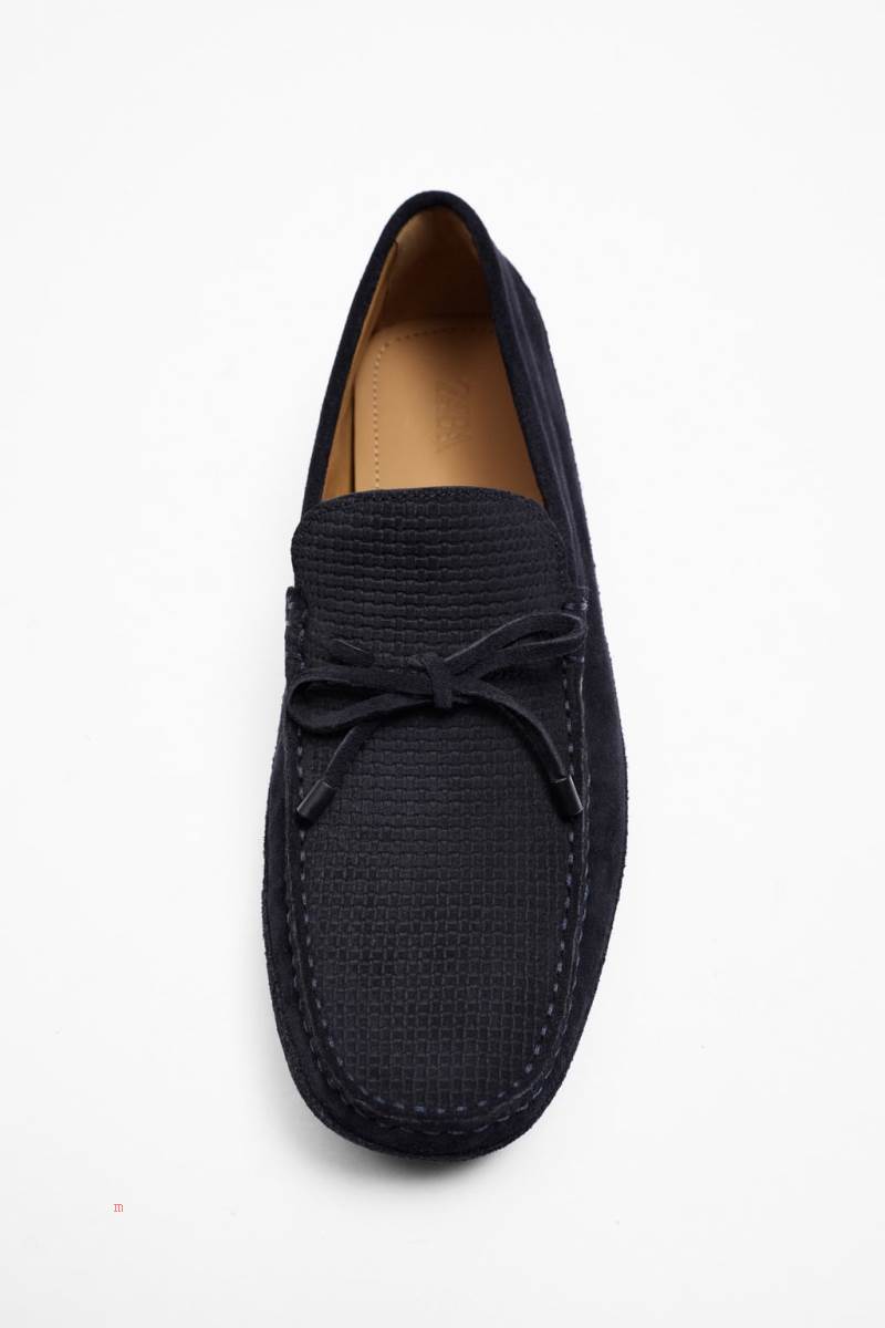 ZARA LEATHER DRIVING Loafers Herr Marinblå Blå | TMGFD-0281