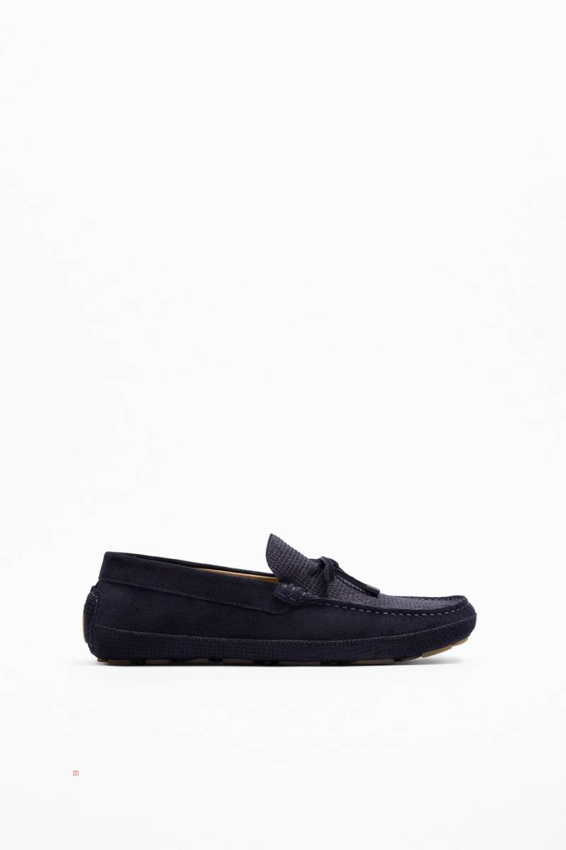 ZARA LEATHER DRIVING Loafers Herr Marinblå Blå | TMGFD-0281