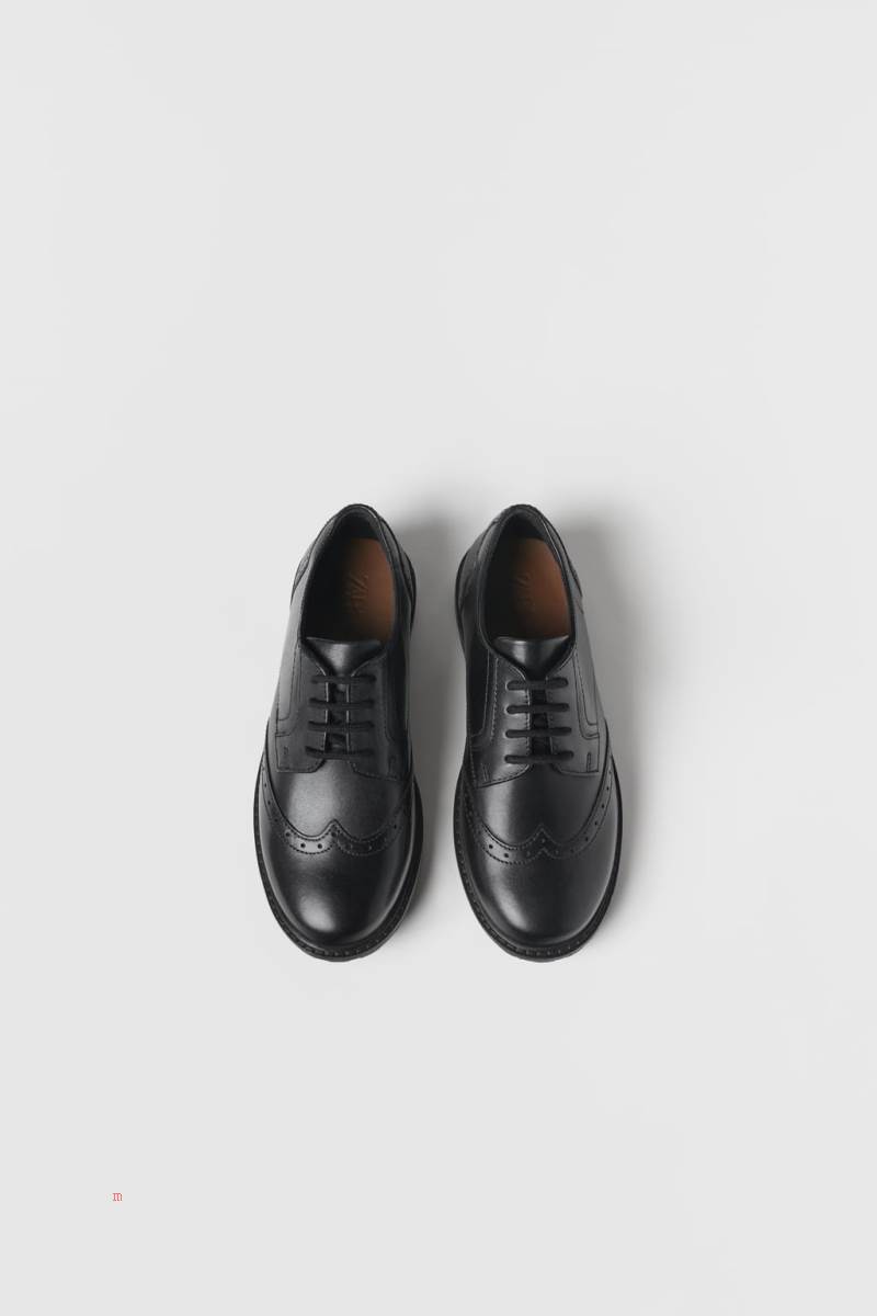 ZARA LEATHER Derbyskor Pojke Svarta | WABJC-2406