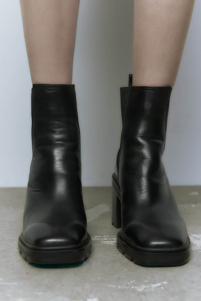 ZARA LEATHER HEELED Ankelboots Dam Svarta | UTGVZ-3560