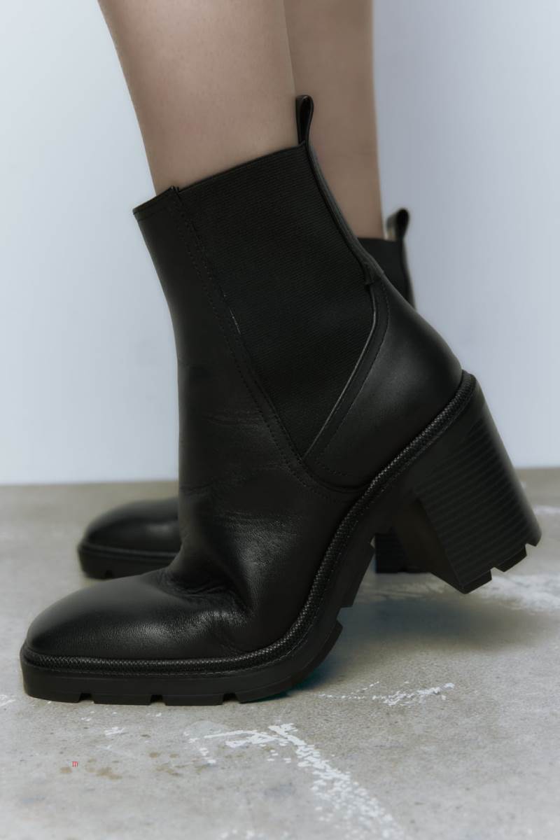 ZARA LEATHER HEELED Ankelboots Dam Svarta | UTGVZ-3560