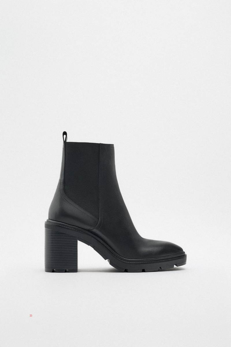 ZARA LEATHER HEELED Ankelboots Dam Svarta | UTGVZ-3560