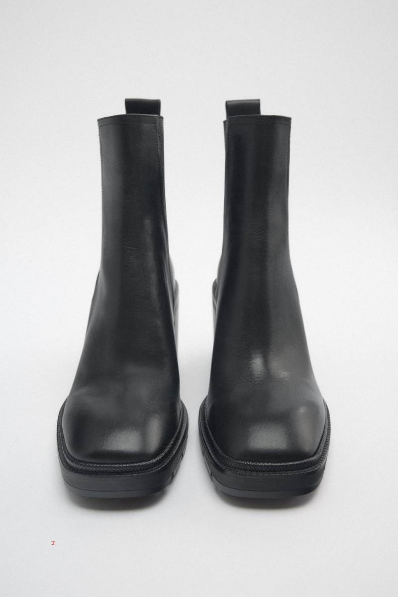 ZARA LEATHER HEELED Ankelboots Dam Svarta | UTGVZ-3560
