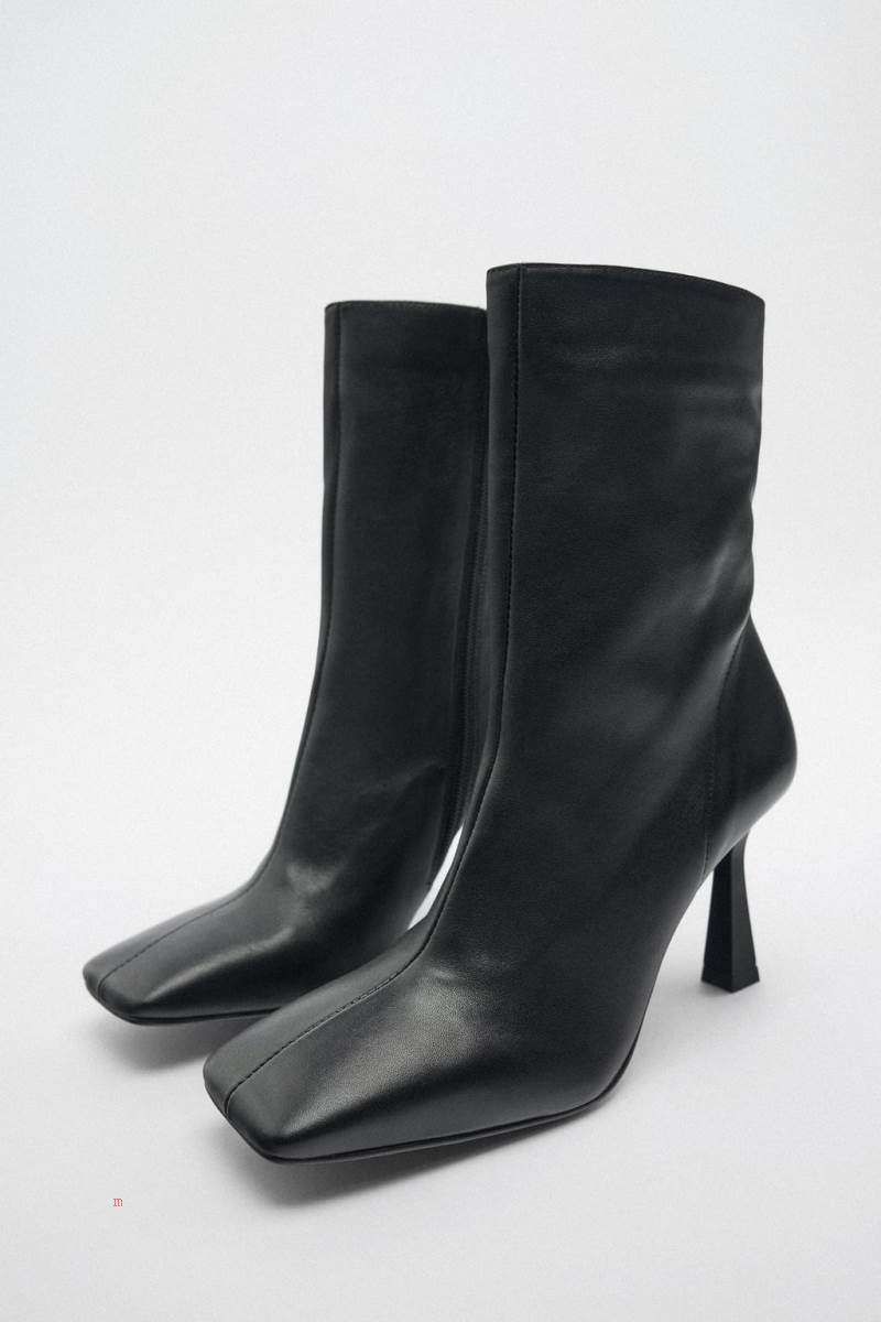 ZARA LEATHER HIGH-HEEL Ankelboots Dam Svarta | REPBU-3086