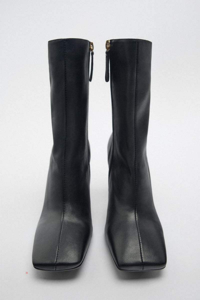 ZARA LEATHER HIGH-HEEL Ankelboots Dam Svarta | REPBU-3086