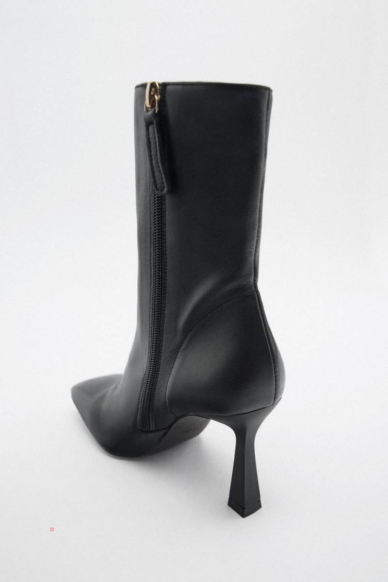 ZARA LEATHER HIGH-HEEL Ankelboots Dam Svarta | REPBU-3086
