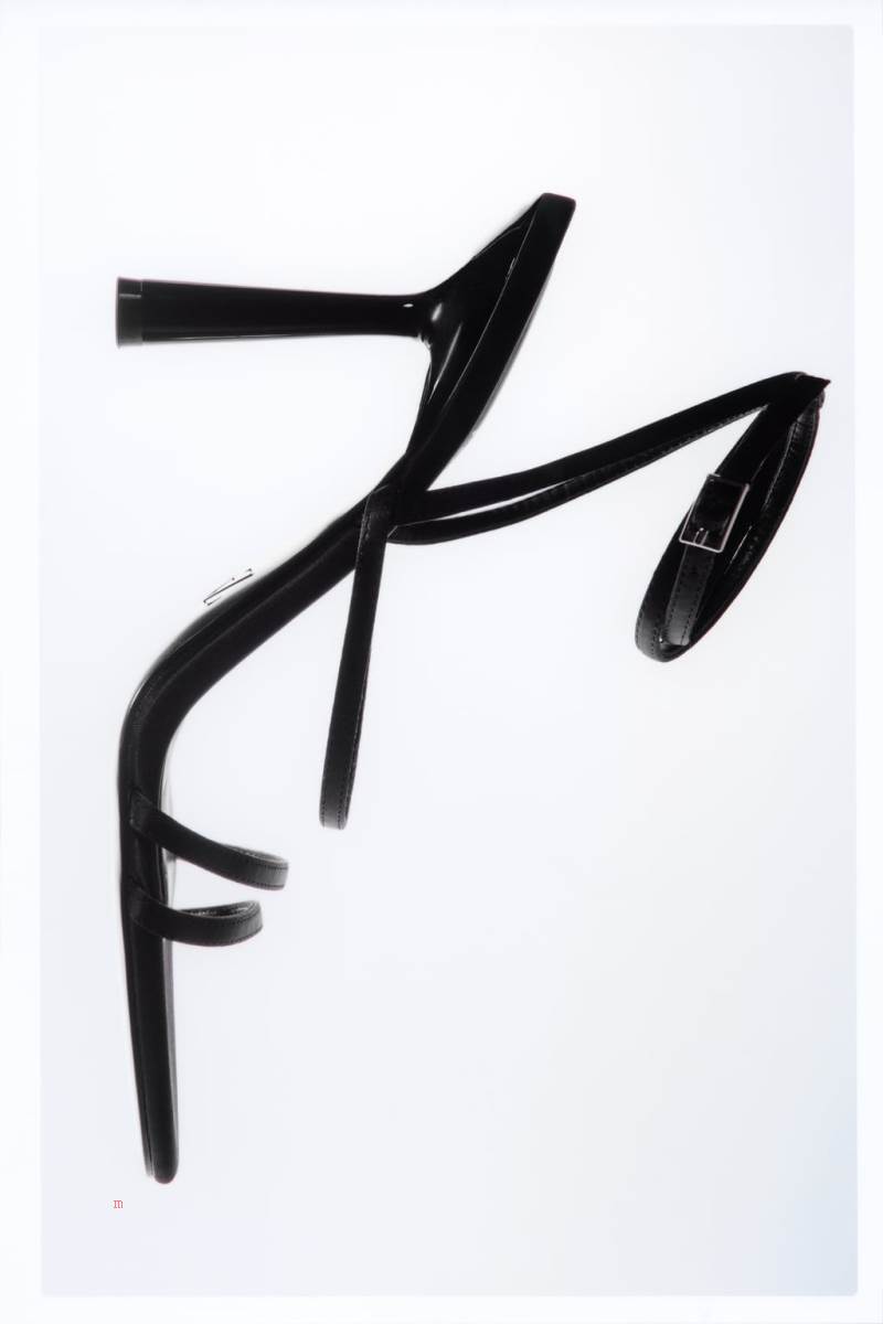 ZARA LEATHER HIGH-HEEL LACE-UP Sandaler Dam Svarta | KWSAY-3495