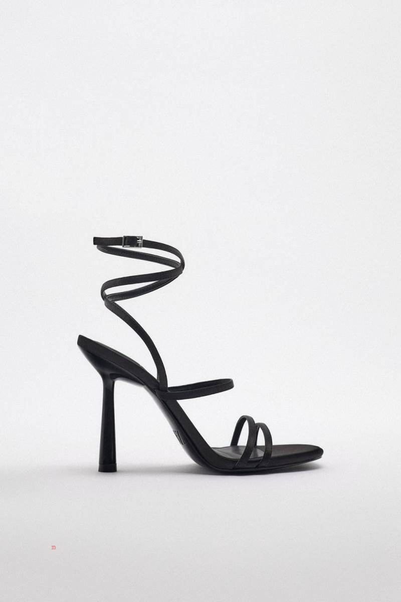 ZARA LEATHER HIGH-HEEL LACE-UP Sandaler Dam Svarta | KWSAY-3495