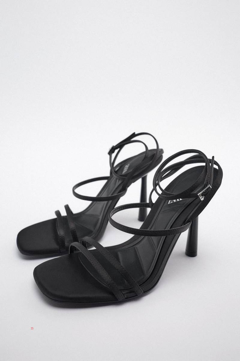 ZARA LEATHER HIGH-HEEL LACE-UP Sandaler Dam Svarta | KWSAY-3495