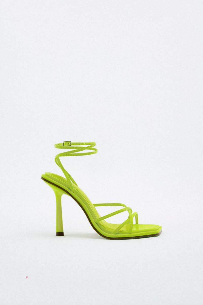 ZARA LEATHER HIGH-HEEL LACE-UP Sandaler Dam Ljusgröna | NQCGL-9617