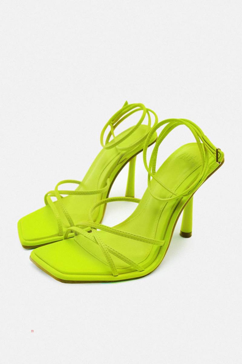 ZARA LEATHER HIGH-HEEL LACE-UP Sandaler Dam Ljusgröna | NQCGL-9617