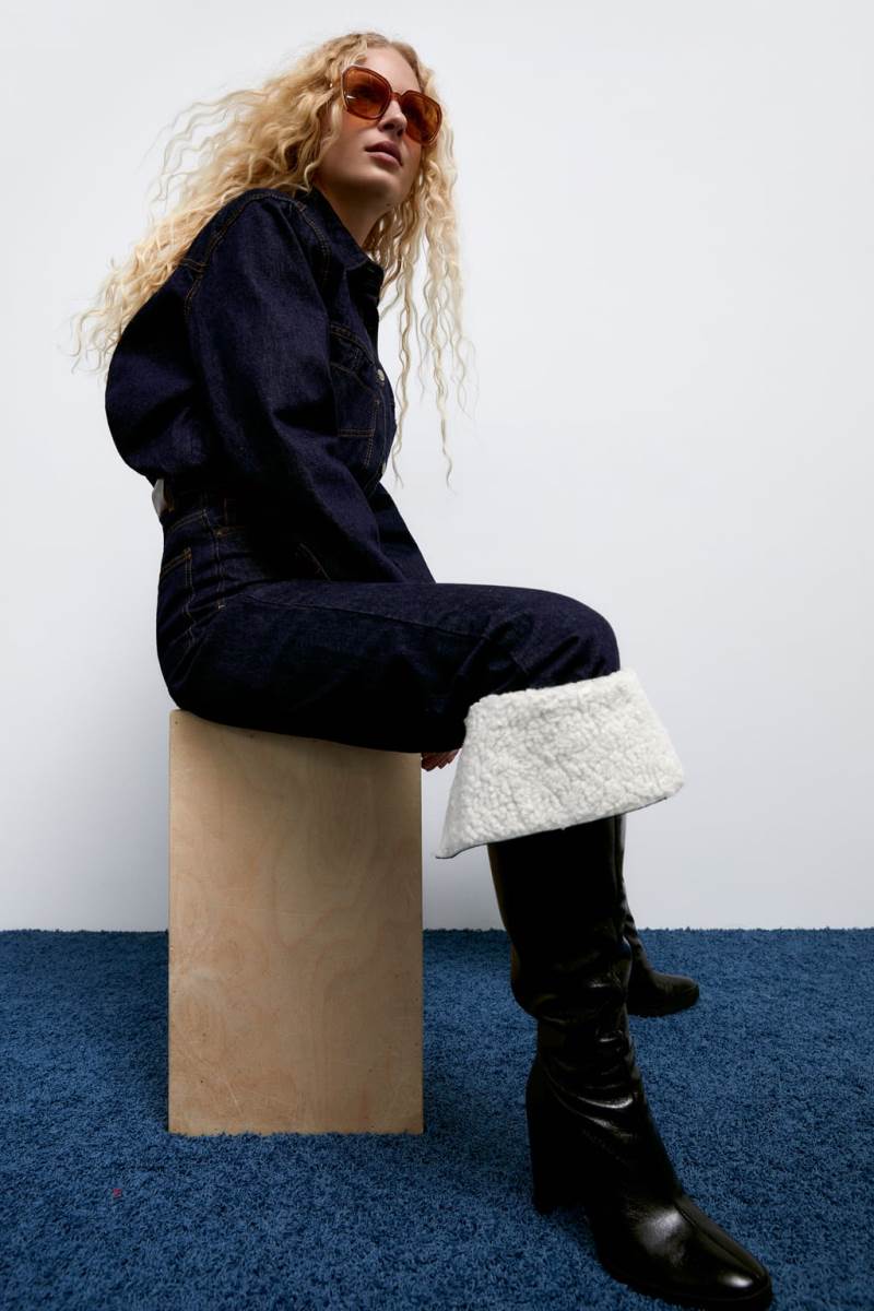 ZARA LEATHER HIGH-HEEL OVER-THE-KNEE BOOT WITH FAUX SHEARLING INTERIOR Höga Stövlar Dam Svarta | EGSBI-0831