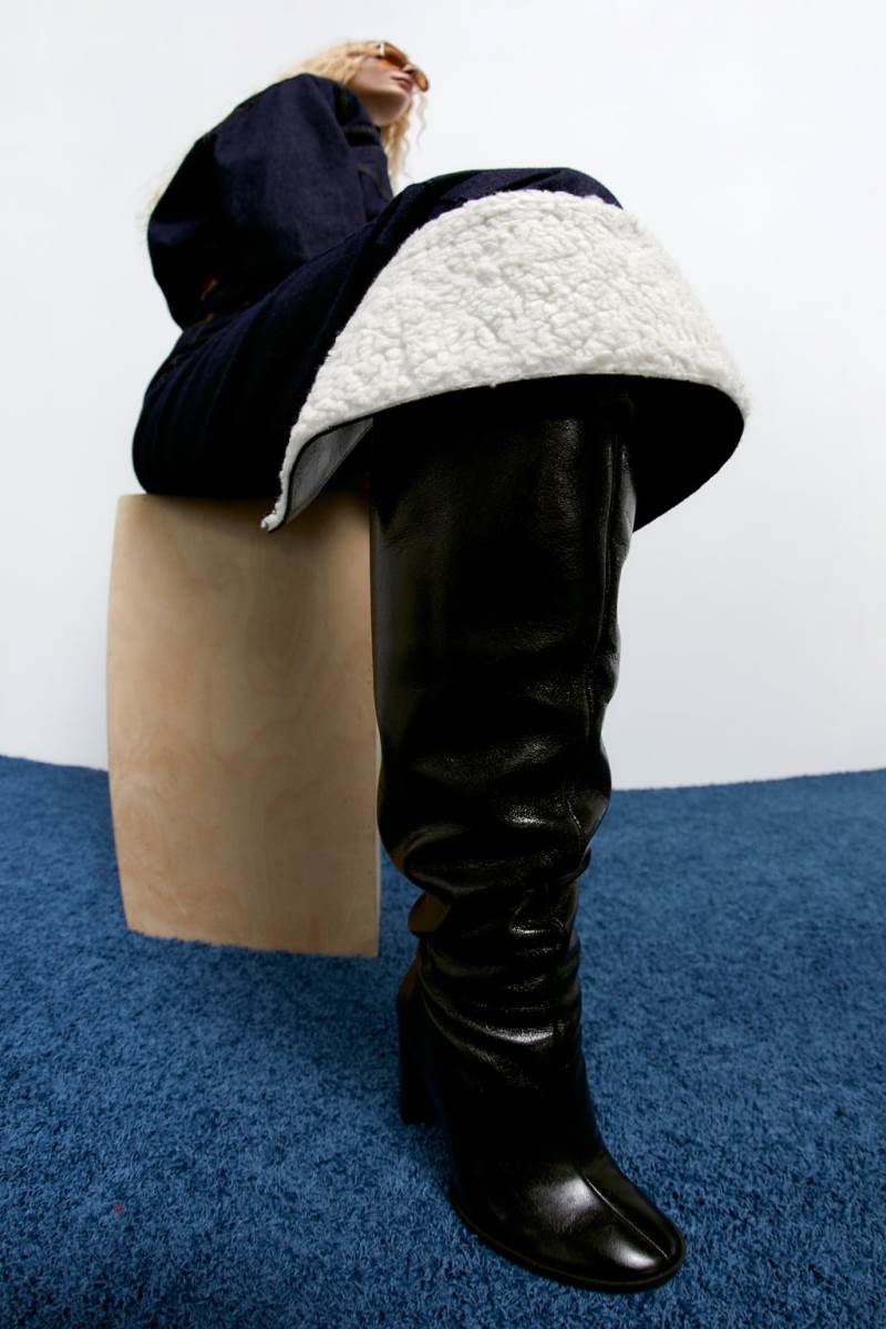 ZARA LEATHER HIGH-HEEL OVER-THE-KNEE BOOT WITH FAUX SHEARLING INTERIOR Höga Stövlar Dam Svarta | EGSBI-0831