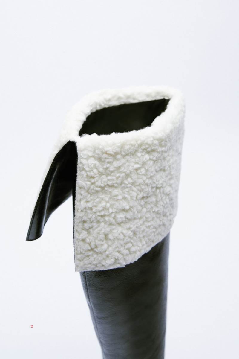 ZARA LEATHER HIGH-HEEL OVER-THE-KNEE BOOT WITH FAUX SHEARLING INTERIOR Höga Stövlar Dam Svarta | EGSBI-0831