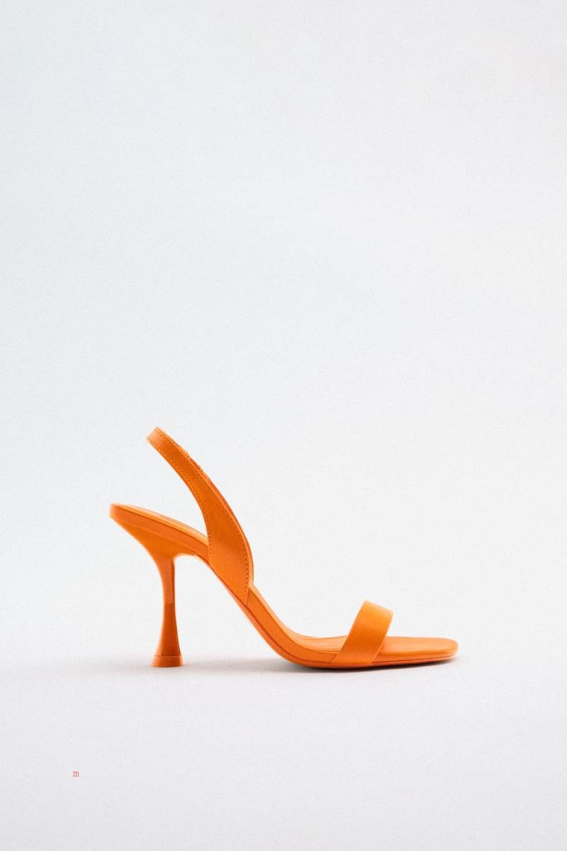 ZARA LEATHER HIGH-HEEL SLINGBACK Sandaler Dam Orange | CDTZF-5398