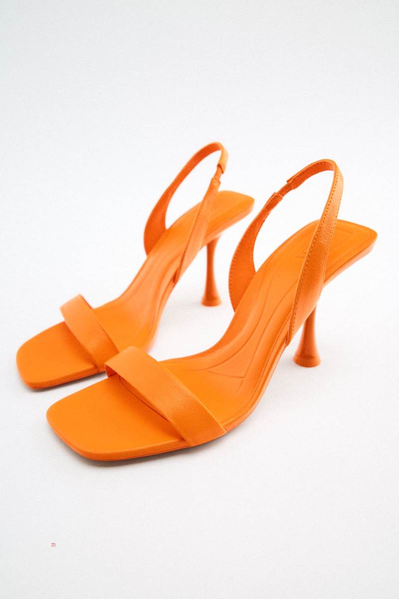 ZARA LEATHER HIGH-HEEL SLINGBACK Sandaler Dam Orange | CDTZF-5398