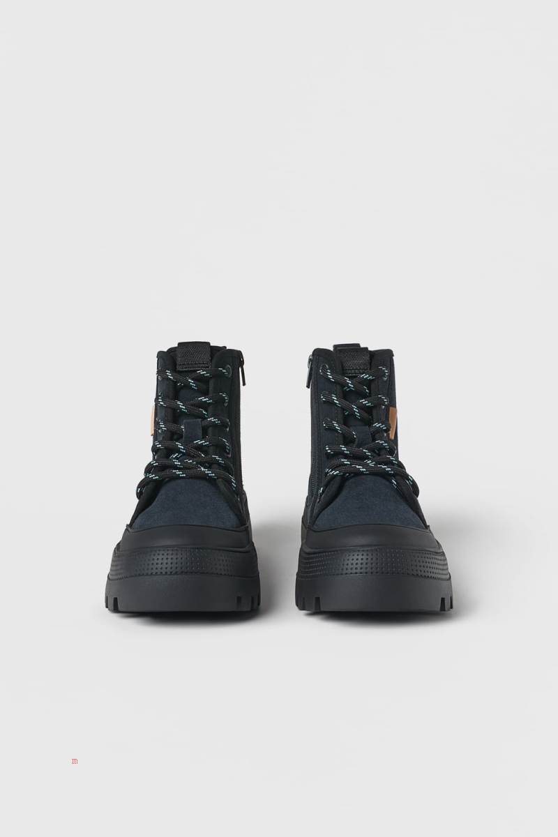 ZARA LEATHER HIGH-TOP Sneakers Pojke Grå | FLUYR-6590