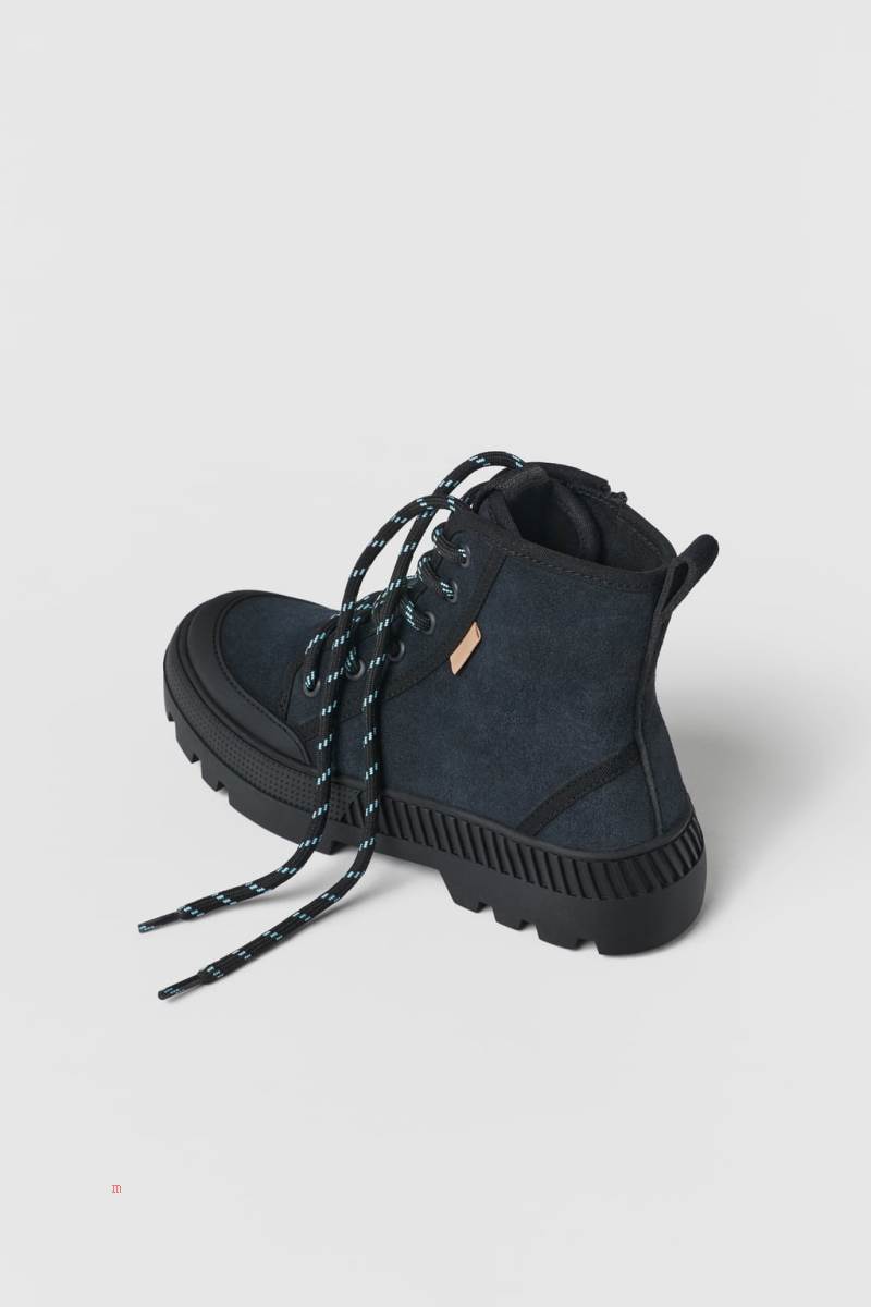 ZARA LEATHER HIGH-TOP Sneakers Pojke Grå | FLUYR-6590