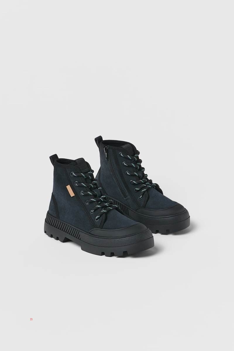 ZARA LEATHER HIGH-TOP Sneakers Pojke Grå | FLUYR-6590