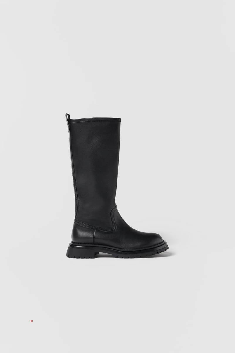 ZARA LEATHER KNEE-HIGH BOOT Höga Stövlar Tjej Svarta | OFJTH-6249