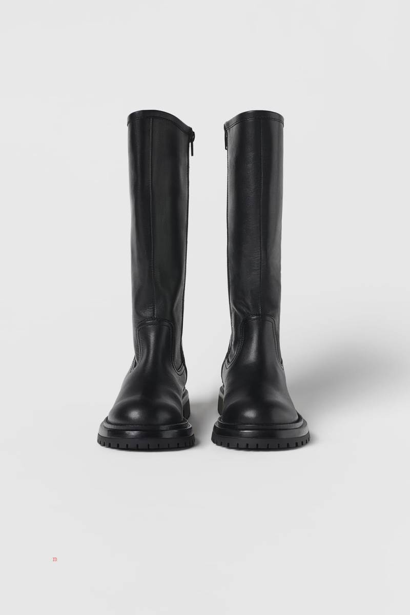 ZARA LEATHER KNEE-HIGH BOOT Höga Stövlar Tjej Svarta | OFJTH-6249