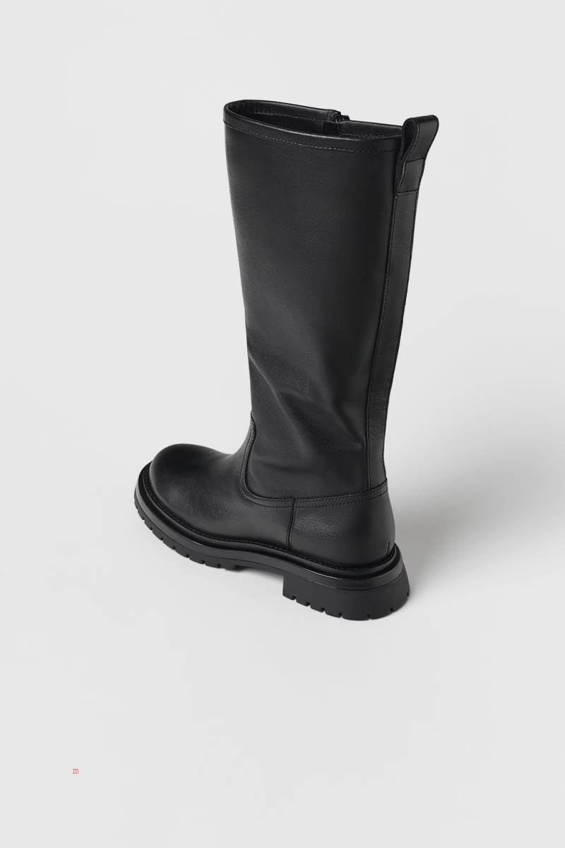 ZARA LEATHER KNEE-HIGH BOOT Höga Stövlar Tjej Svarta | OFJTH-6249