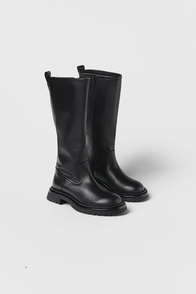 ZARA LEATHER KNEE-HIGH BOOT Höga Stövlar Tjej Svarta | OFJTH-6249