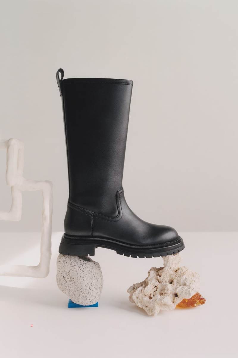 ZARA LEATHER KNEE-HIGH BOOT Höga Stövlar Tjej Svarta | OFJTH-6249