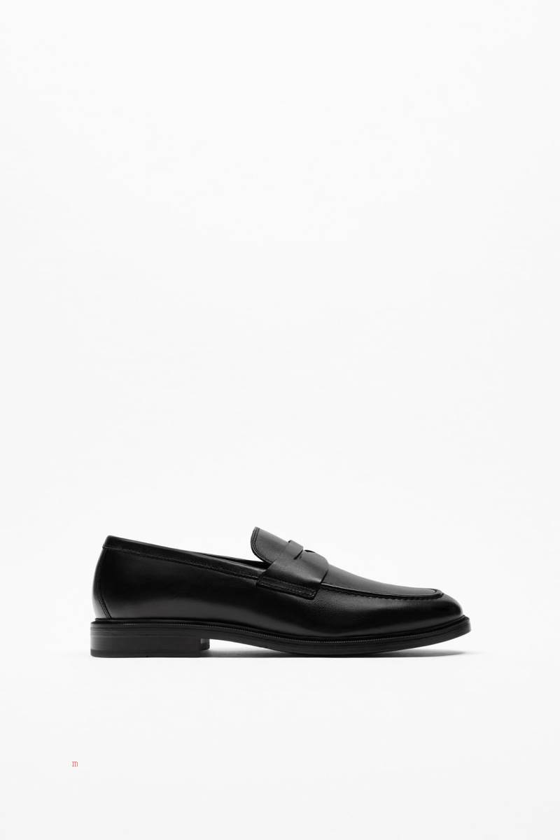ZARA LEATHER Loafers Herr Svarta | KQVXC-6915