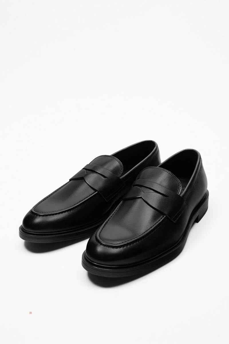 ZARA LEATHER Loafers Herr Svarta | KQVXC-6915