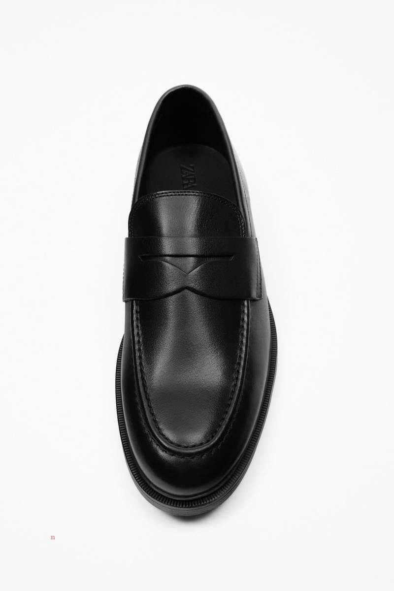 ZARA LEATHER Loafers Herr Svarta | KQVXC-6915