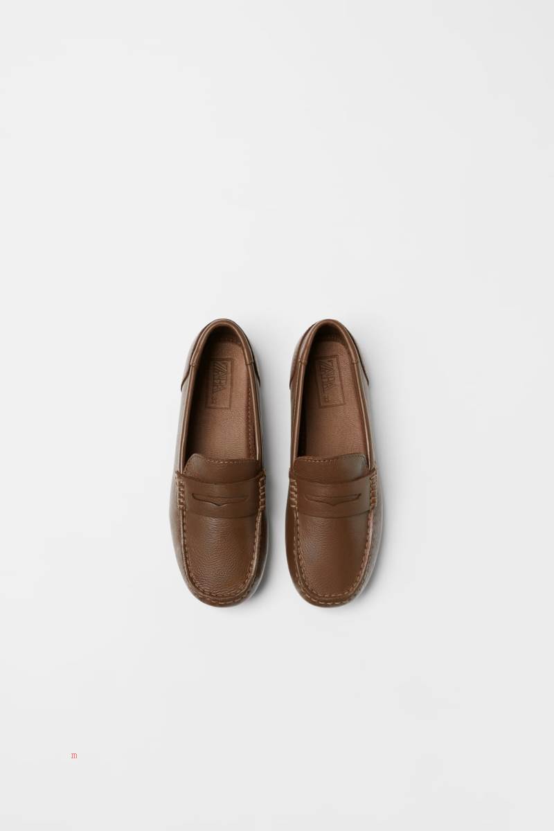 ZARA LEATHER Loafers Pojke Bruna | NUBXV-2495