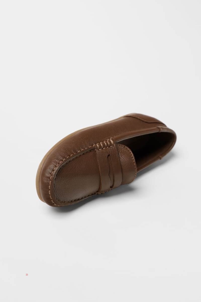 ZARA LEATHER Loafers Pojke Bruna | NUBXV-2495