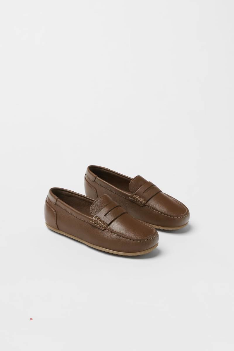 ZARA LEATHER Loafers Pojke Bruna | NUBXV-2495