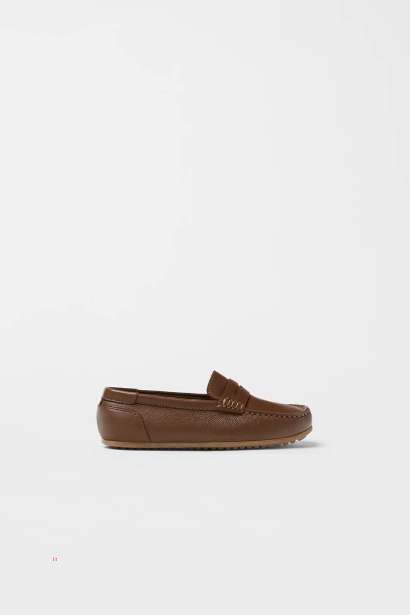 ZARA LEATHER Loafers Pojke Bruna | NUBXV-2495