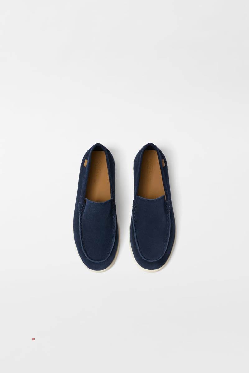 ZARA LEATHER Loafers Pojke Marinblå Blå | PMSGV-4586