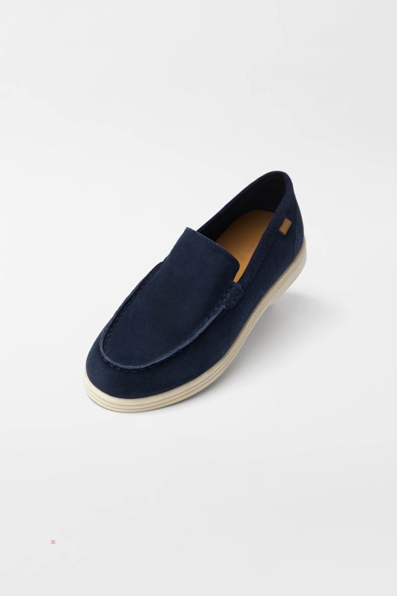 ZARA LEATHER Loafers Pojke Marinblå Blå | PMSGV-4586