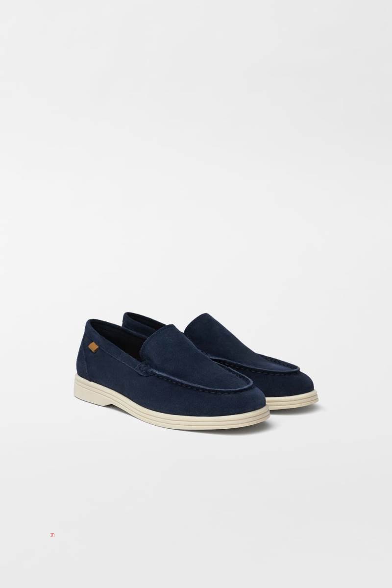 ZARA LEATHER Loafers Pojke Marinblå Blå | PMSGV-4586