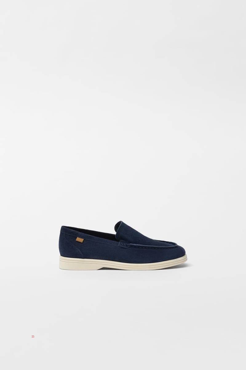 ZARA LEATHER Loafers Pojke Marinblå Blå | PMSGV-4586