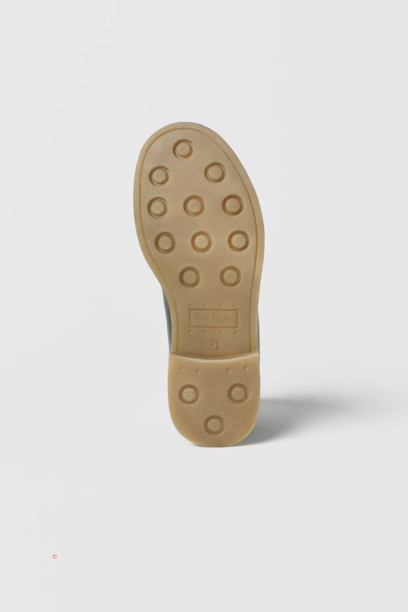 ZARA LEATHER Loafers Pojke Marinblå Blå | UWOTC-8952