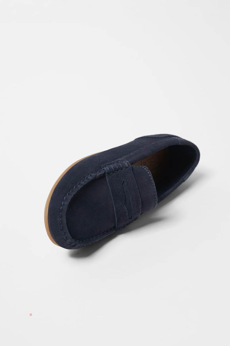 ZARA LEATHER Loafers Pojke Marinblå Blå | XUSCO-3691