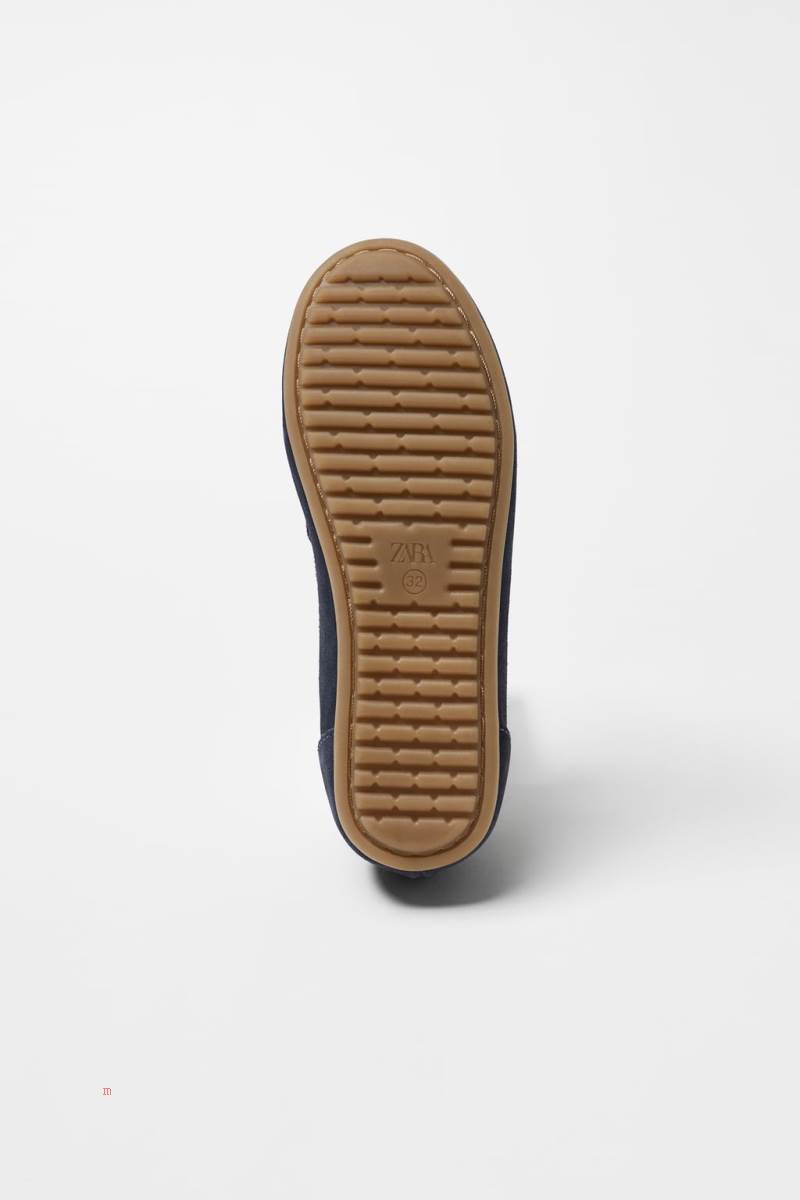 ZARA LEATHER Loafers Pojke Marinblå Blå | XUSCO-3691