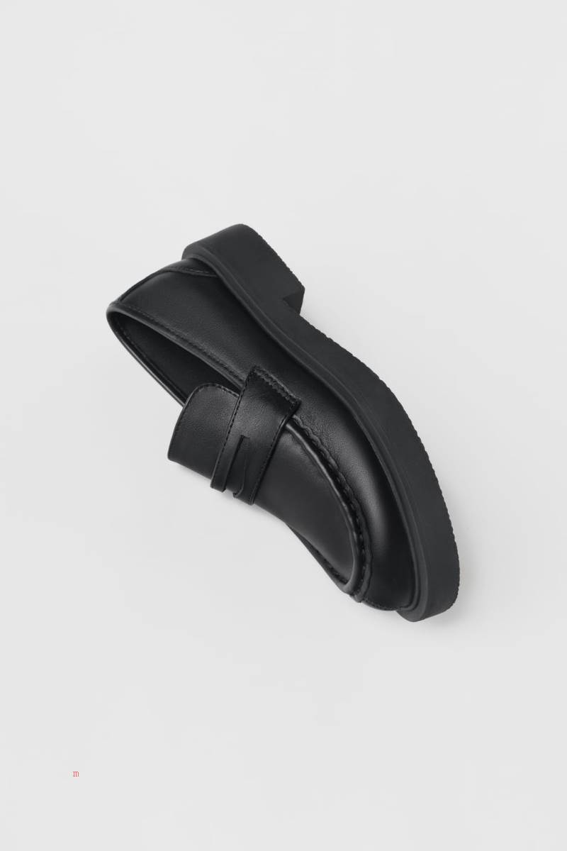 ZARA LEATHER Loafers Tjej Svarta | JZTSN-6415